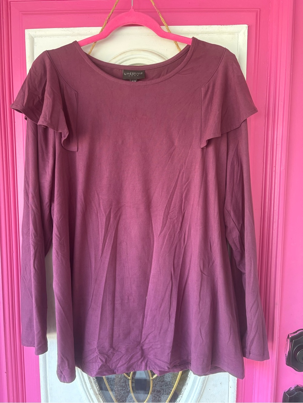 Lane Bryant Plum Ruffle-Trim Long Sleeve Tee